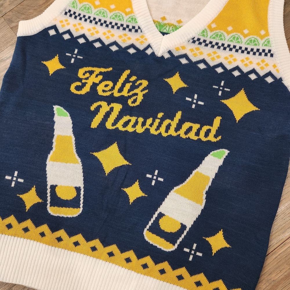Corona Beer Knit Mens Sweater Vest‎ Christmas Feliz Navidad Size Medium Cerveza - Picture 3 of 8